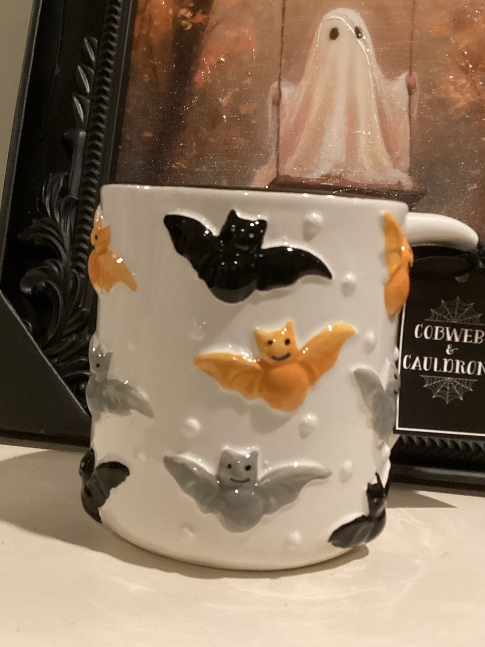 New Cobwebs & Cauldrons Hand Painted Bat Mug 🦇